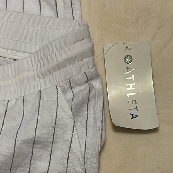 Athleta Linen Striped Bali Cropped Pants Womens Size 8P White Drawstring Sheer - Picture 7 of 7